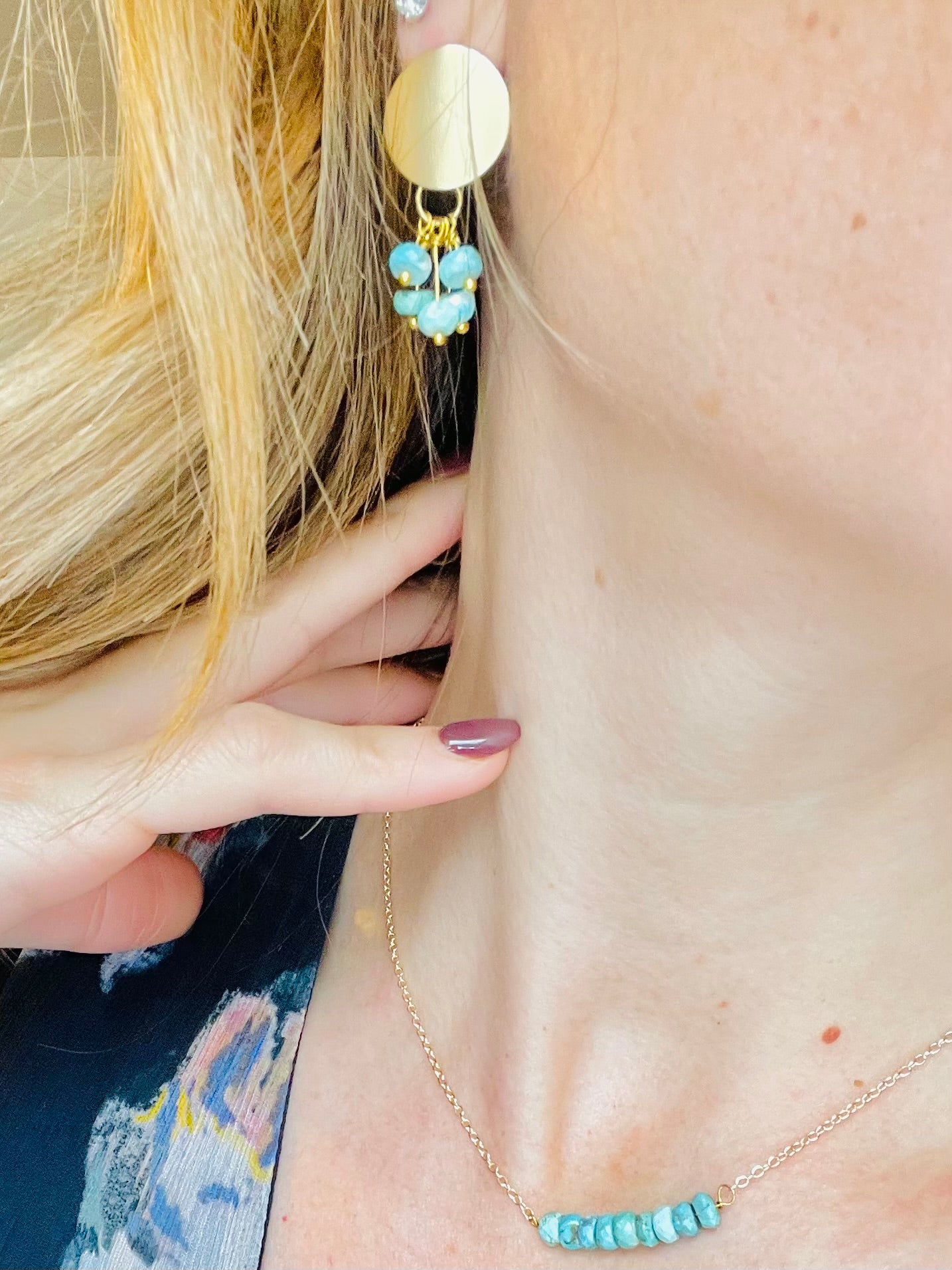 Turquoise Circle Stud Earrings