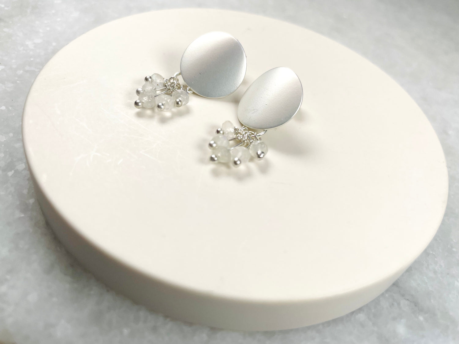 Moonstone Circle Stud Earrings