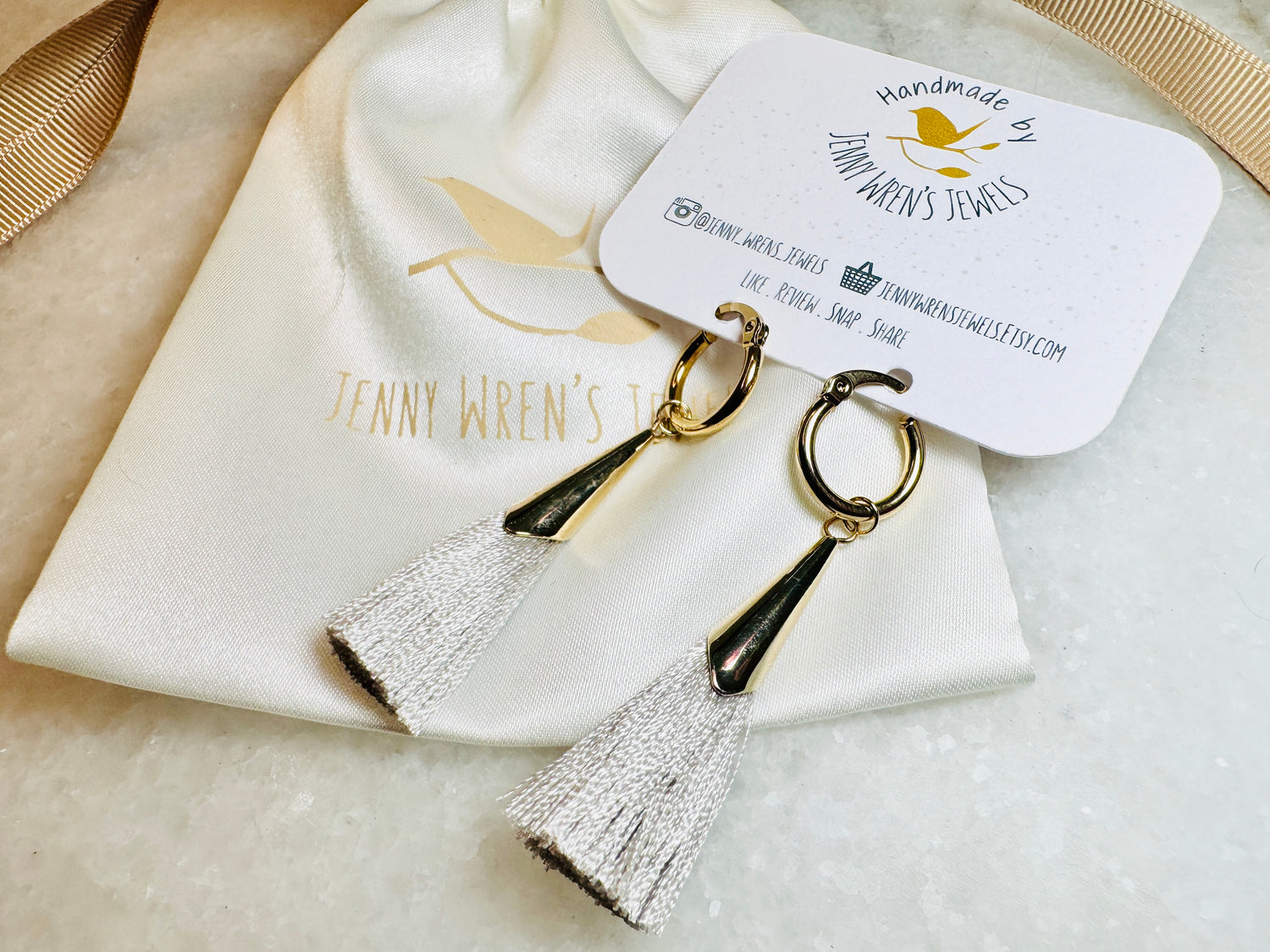 Grey Tassel Hoop Earrings