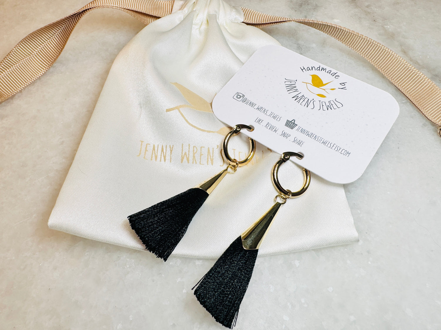 Black Tassel Hoop Earrings