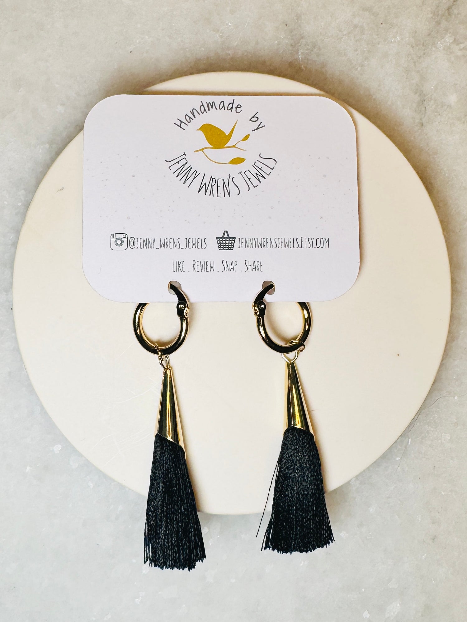 Black Tassel Hoop Earrings