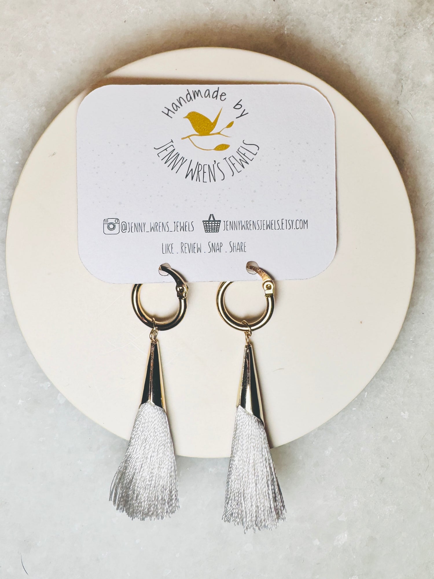 Grey Tassel Hoop Earrings
