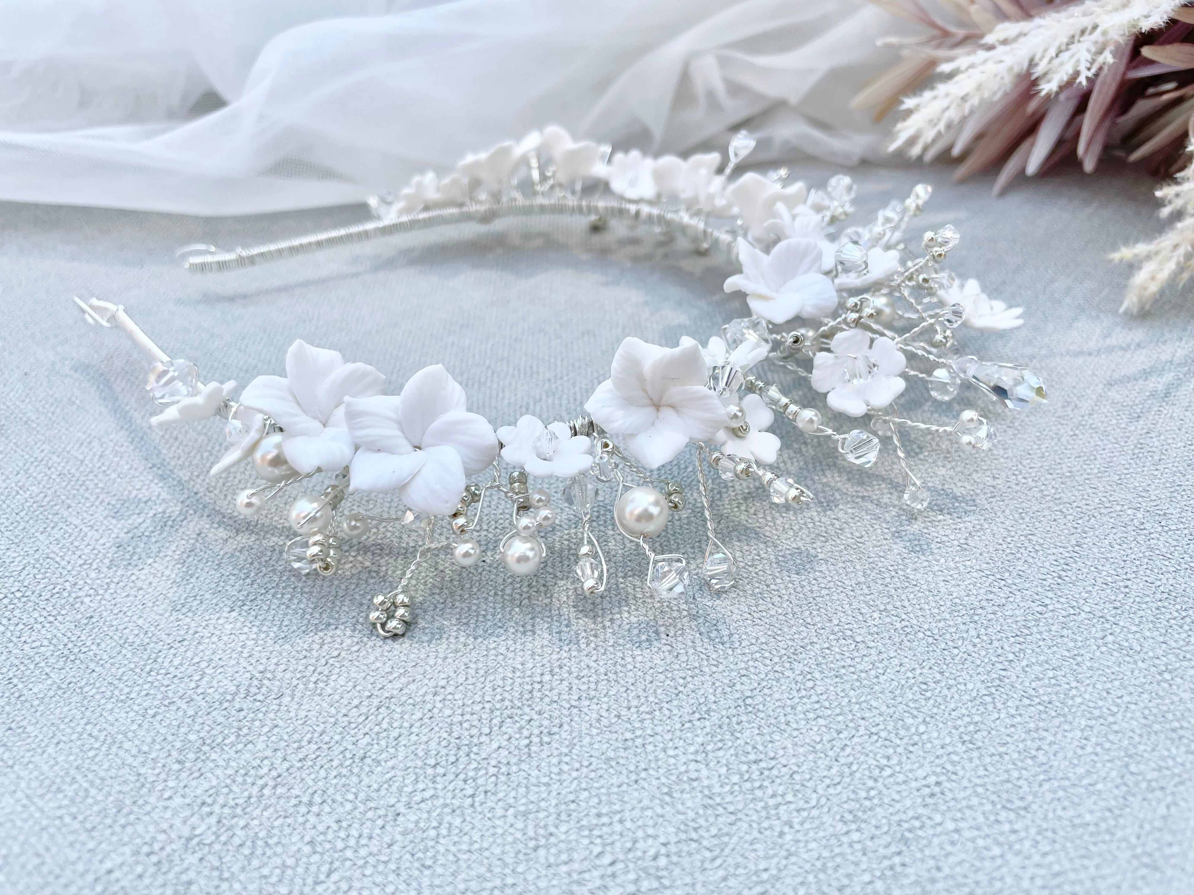 Charlotte Bridal Tiara | Handmade Floral Wedding Headpiece with