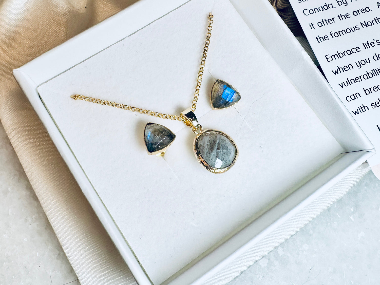 Gold Vermeil and Labradorite Pendant and Earring set